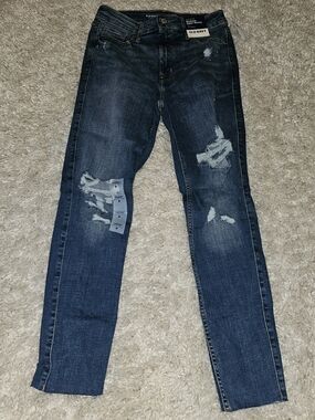 Old Navy Women's Dark Blue Distressed Skinny Jeans